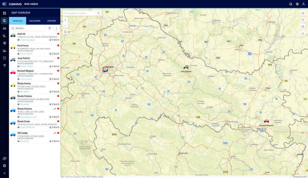 Live map of the fleet with vehicle list