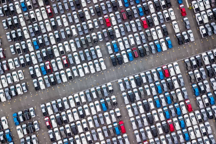Company cars parked in a car park, seen from above